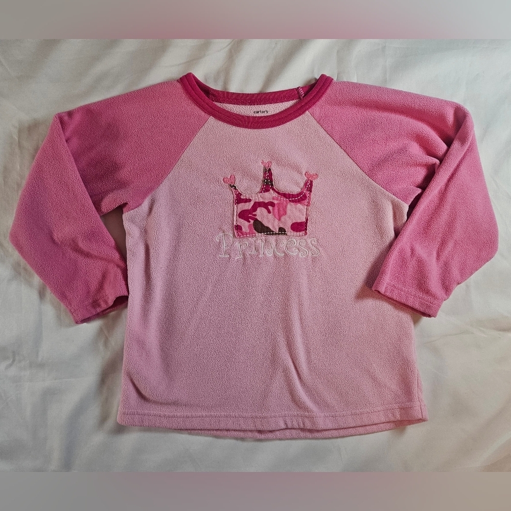 Carter's Girls Pink Long Sleeve Camo Crown Princess Design Sweater Size 4T